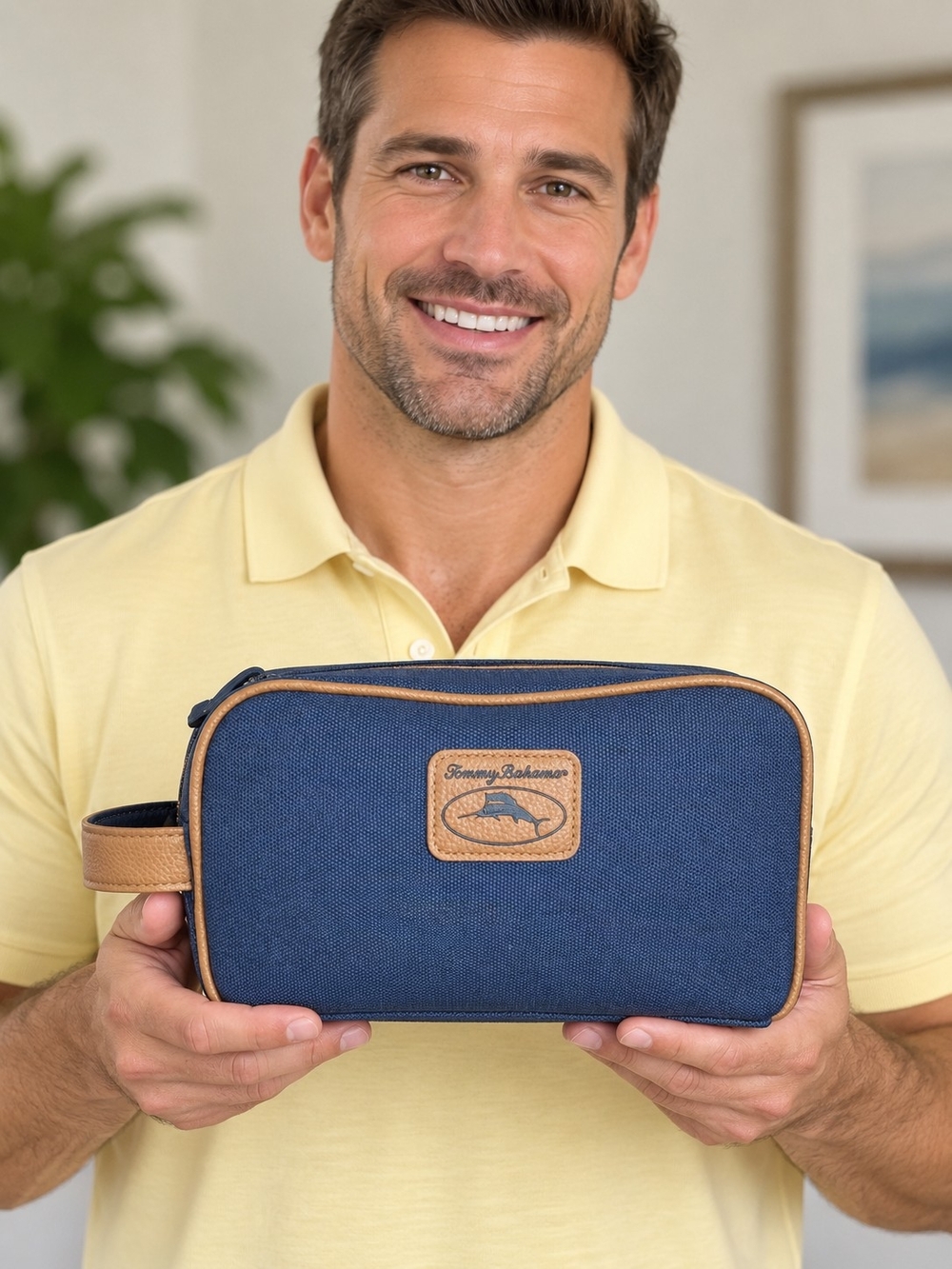 Tommy Bahama Navy and Tan Dopp Kit with Leather Trim, New with Tags!